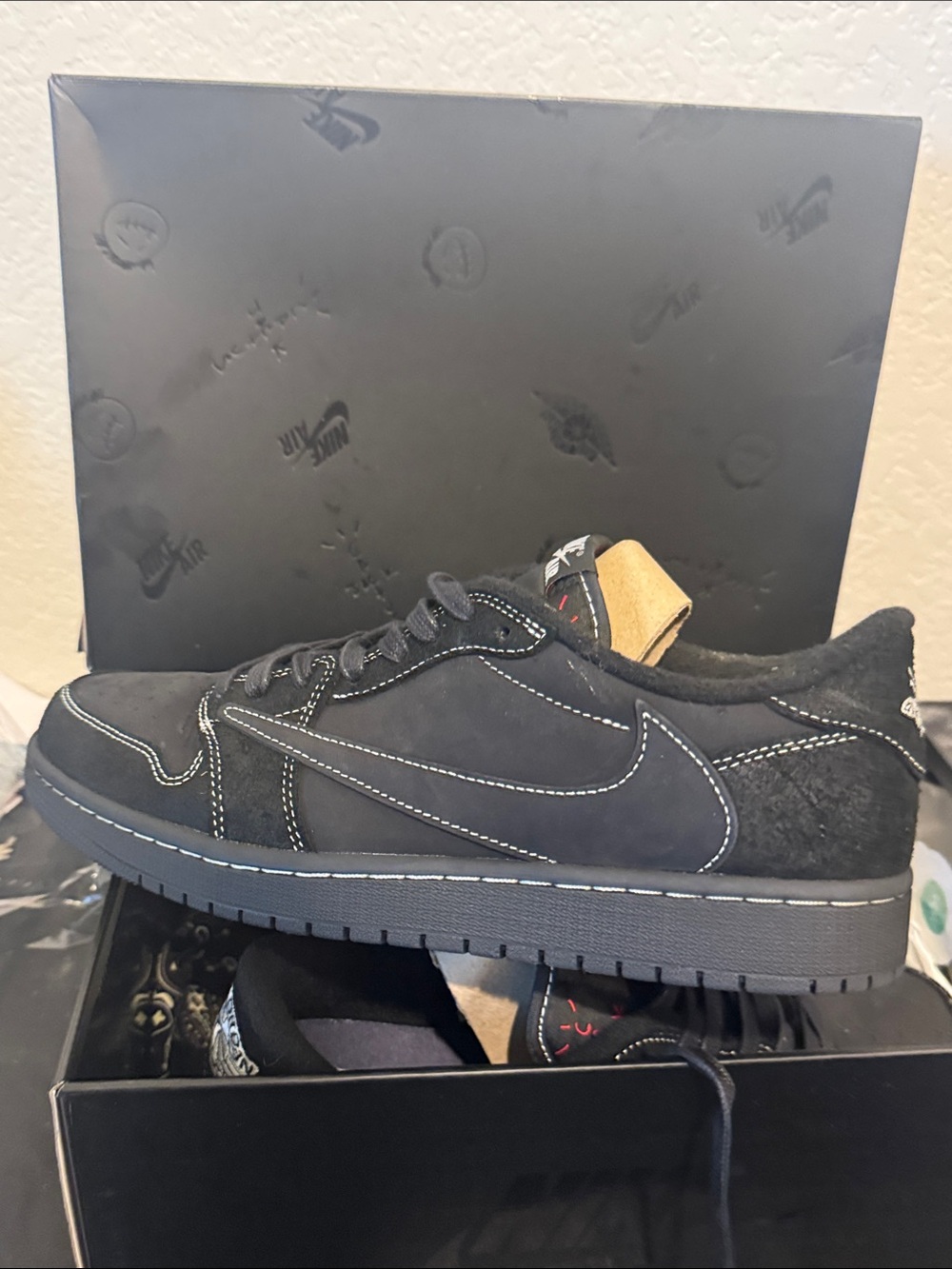 Jordan Men's Black Low-Top Sneakers with White Stitching